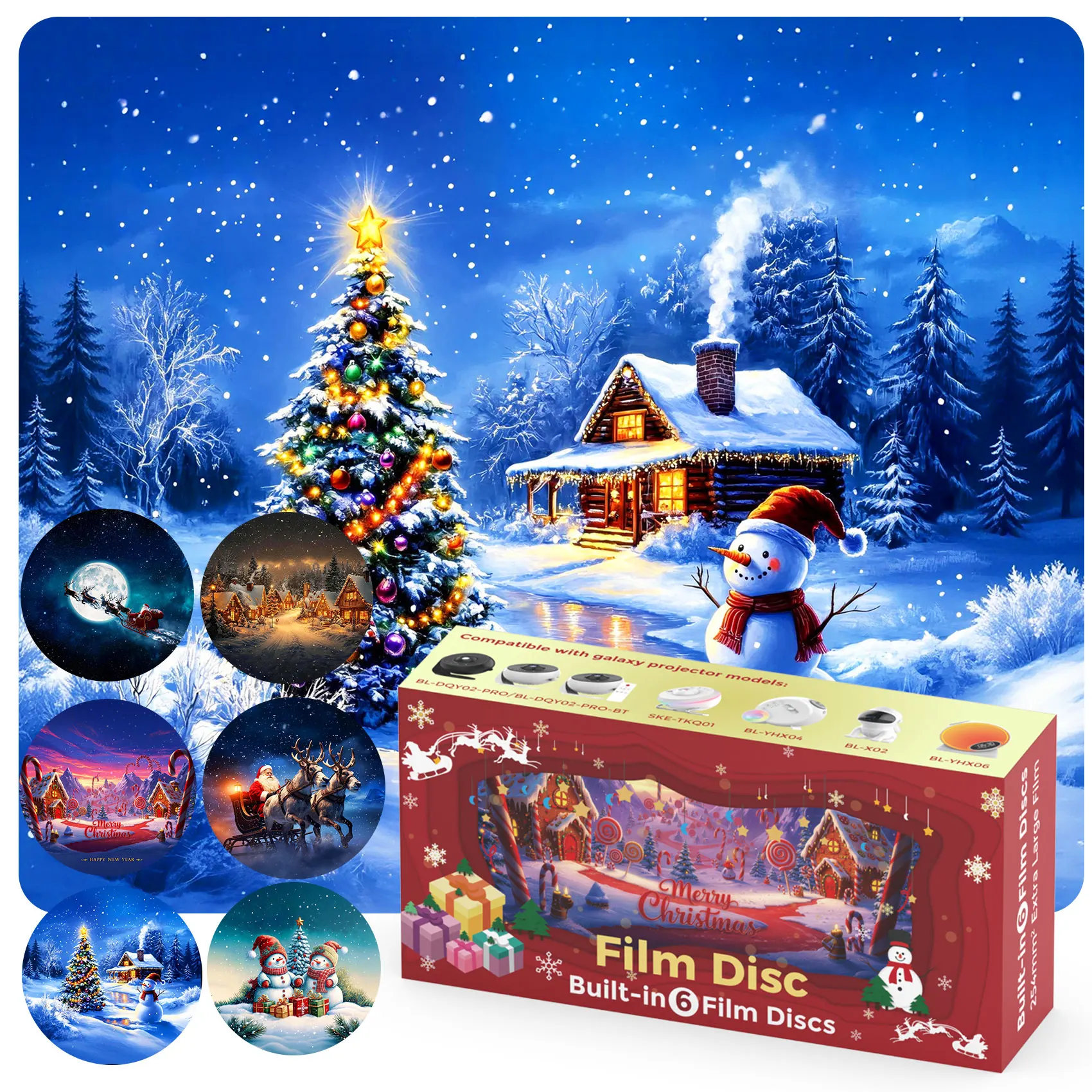 6Pcs Xmas Theme Galaxy Projector Replacement Film Discs 4K HD Christmas Santa Snowman Village Projector Not Included