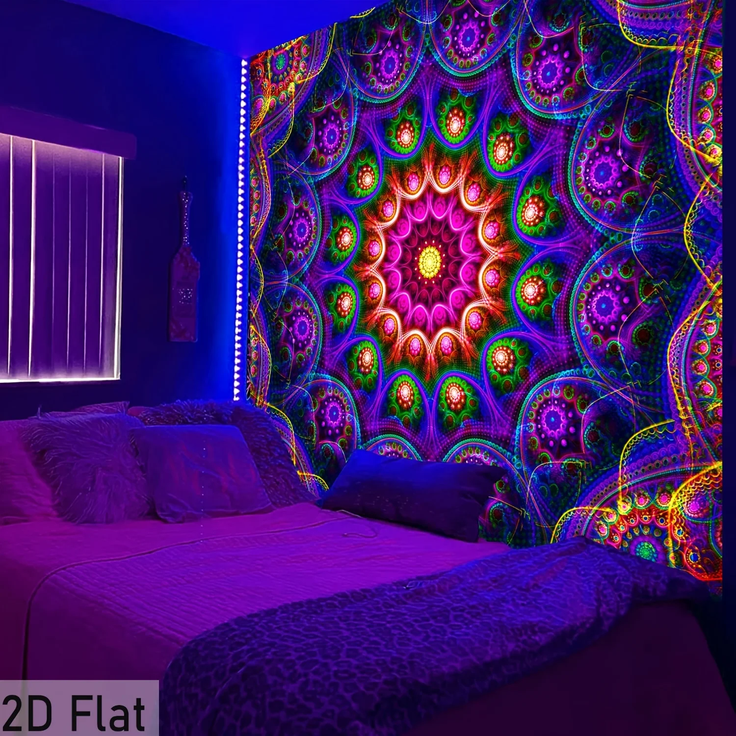 VIKAMA Glow in the Dark Mandala Tapestry Psychedelic Kaleidoscope Blacklight Wall Hanging for Bedroom
