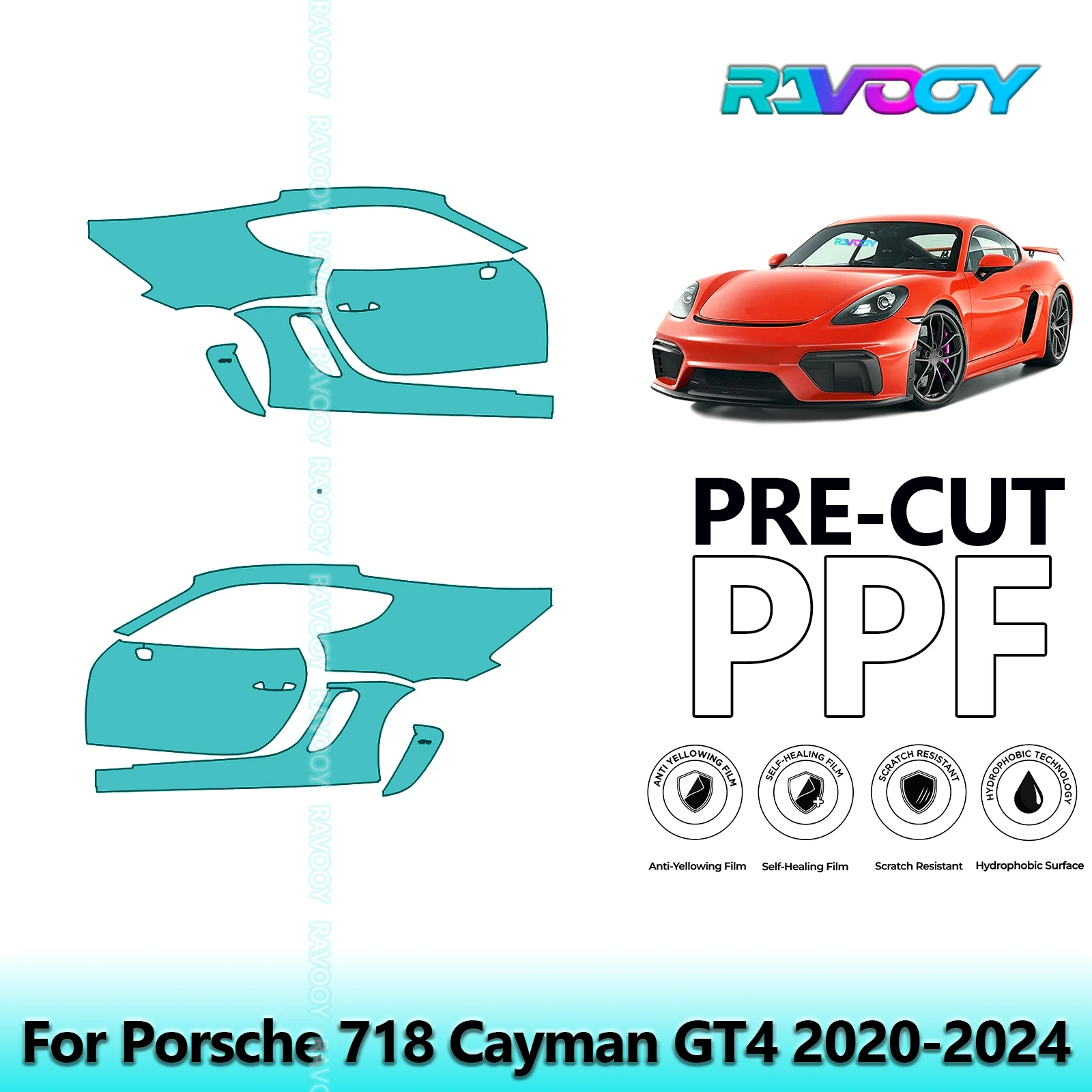 

For Porsche 718 Cayman GT4 2020-2024 8.5mil Clear Matte Pre-Cut PPF Door & A/B Pillar Kit TPU Paint Protection Film Set