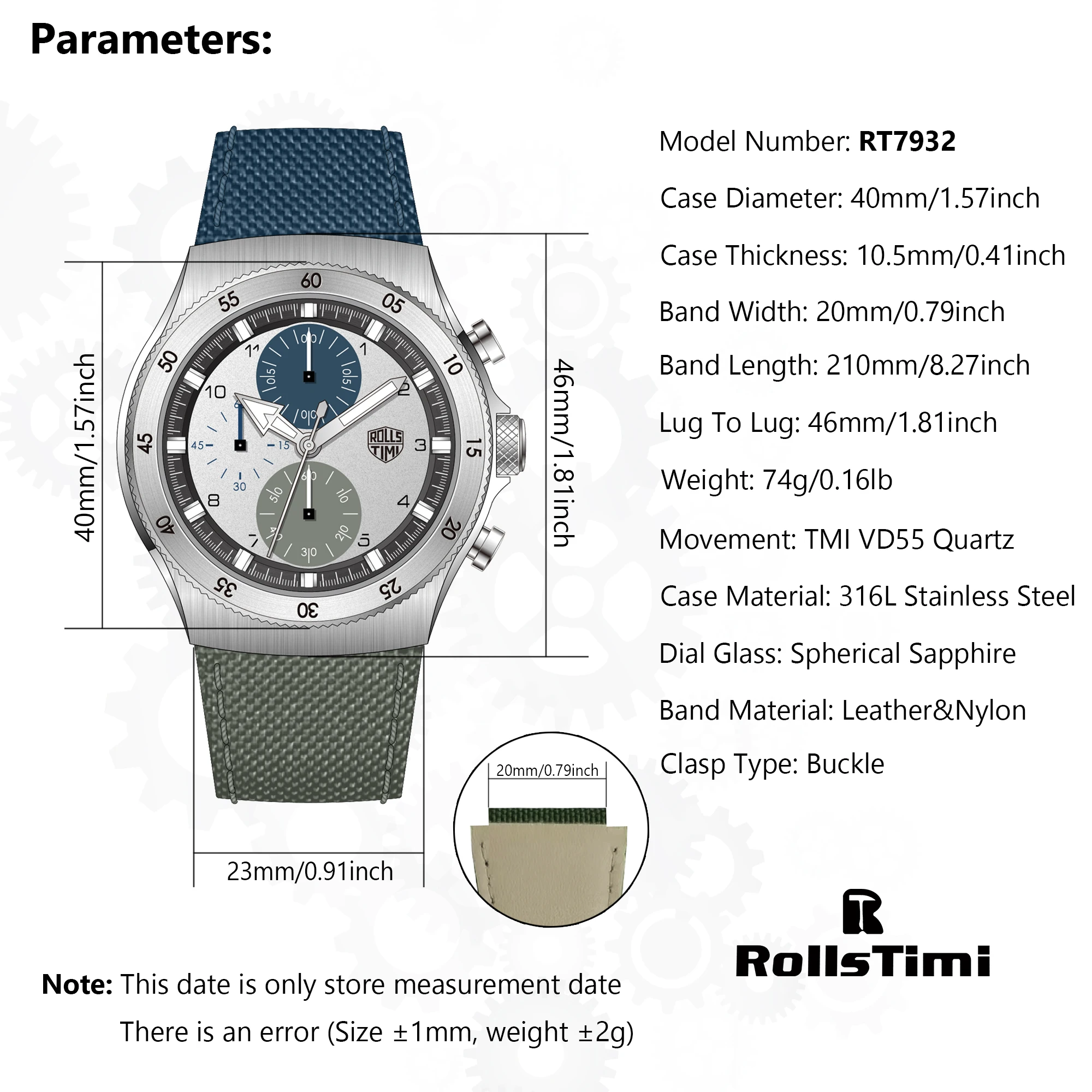 2025 ساعات رولستيمي موضة العلامة التجارية للرجال كرونوغراف الياقوت مرآة مقاوم للماء الفولاذ المقاوم للصدأ النايلون ساعة كوارتز هدية للرجال