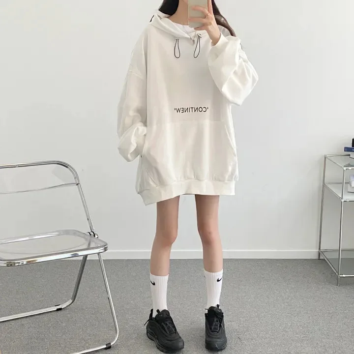 Women Harajuku Vintage Loose Hooded Shirt Y2k Sweatshirt Korean Oversized Pullovers Hoodie Autumn Winter Letter Print Tops