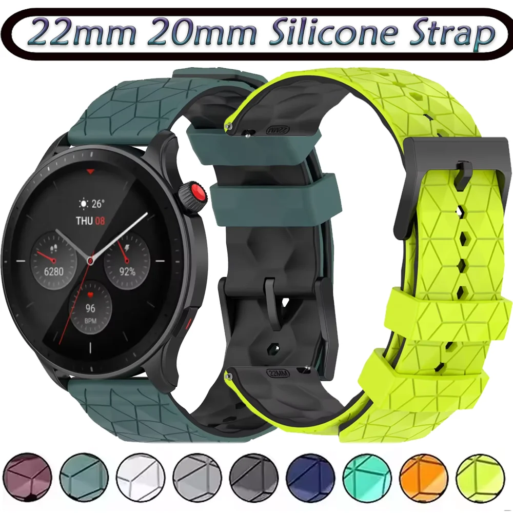 22mm 20mm Silicone Strap For Samsung Watch 7/6/5/4 Huawei Watch GT5-4-3-5 Pro 46mm Football Pattern Bracelet Amazfit GTR/Balacen