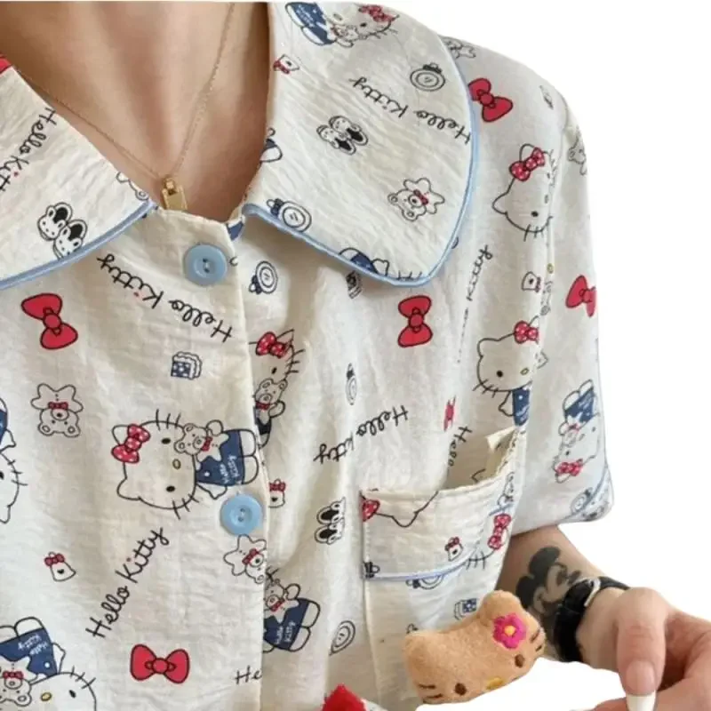 

Miniso Hellokitty пижамы Аниме мультфильм Китти форма печать Мягкая дышащая спальня внутри кавайная ночь Милая одежда