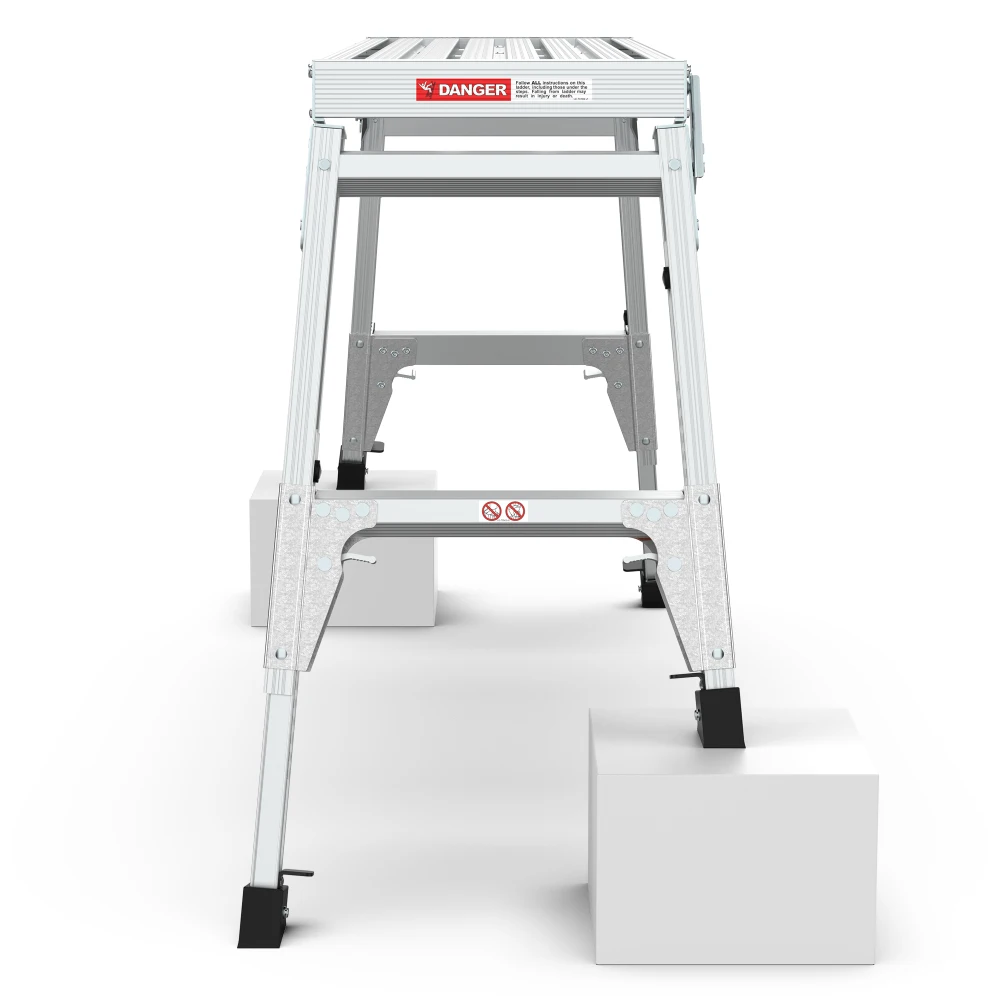 Aluminum Work Platform Large Size Step Stool Folding Portable Work Bench 40"  Width Telescopic Feet 22" -27.5" Height Adjustable