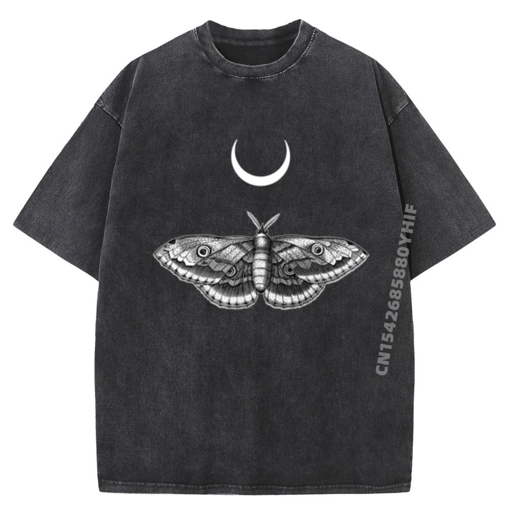

Moth With Crescent Moon Celestial Gothic Lunar Pocket White T Shirt Men Casual Washed New In Tops & Tees Printed On