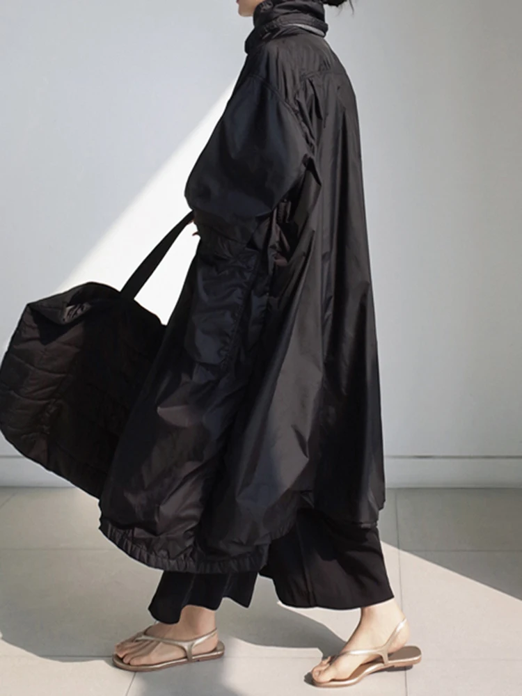 LANMREM 2024 Winter New Plush Long Coat Women Vintage Stand Collar Drawstring Solid Color Loose Clothing Fashion 2AA2726