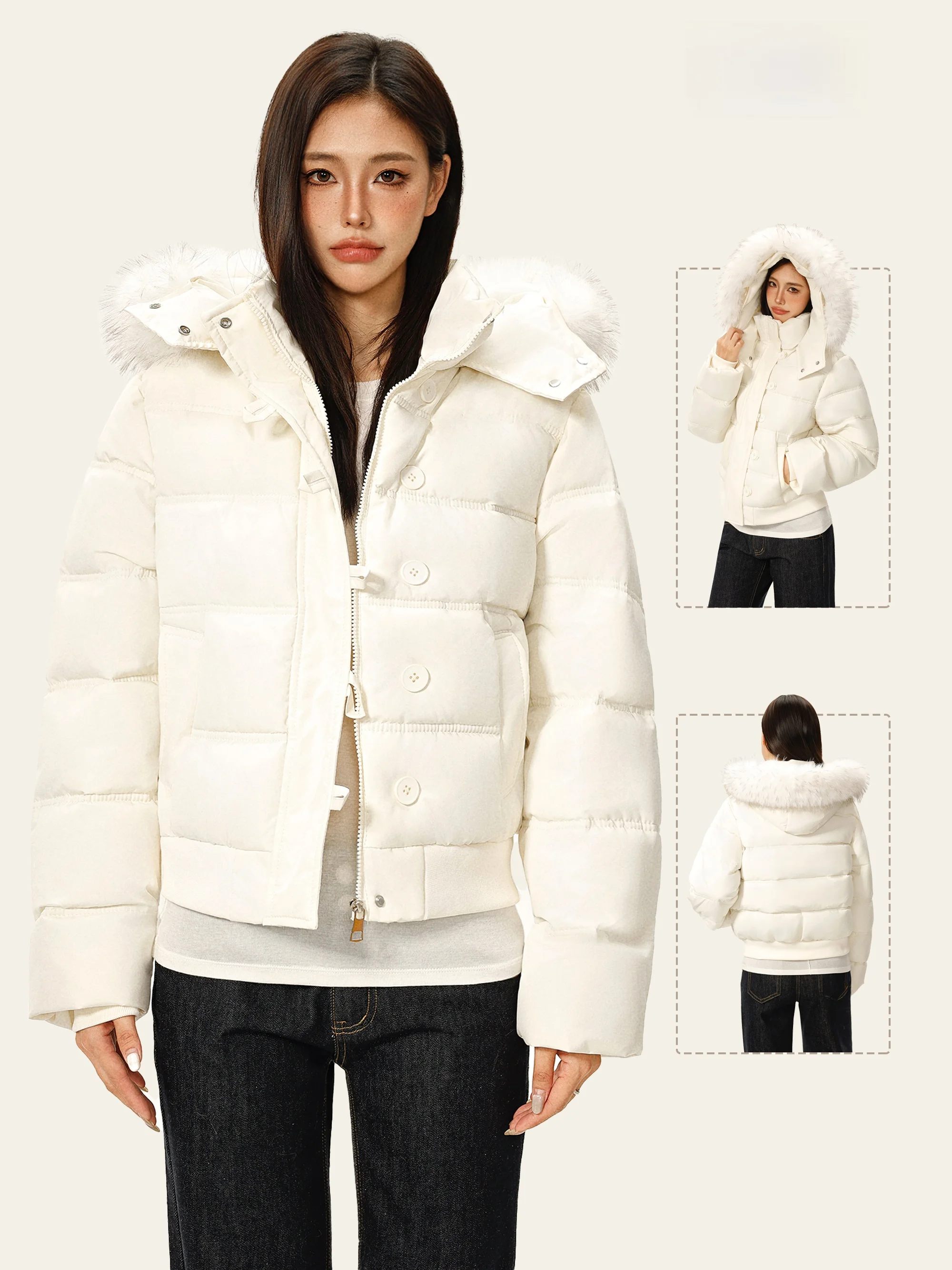 

Женская утепленная хлопковая куртка LmziHei с капюшоном и воротником из искусственного меха, теплая приталенная зимняя верхняя одежда