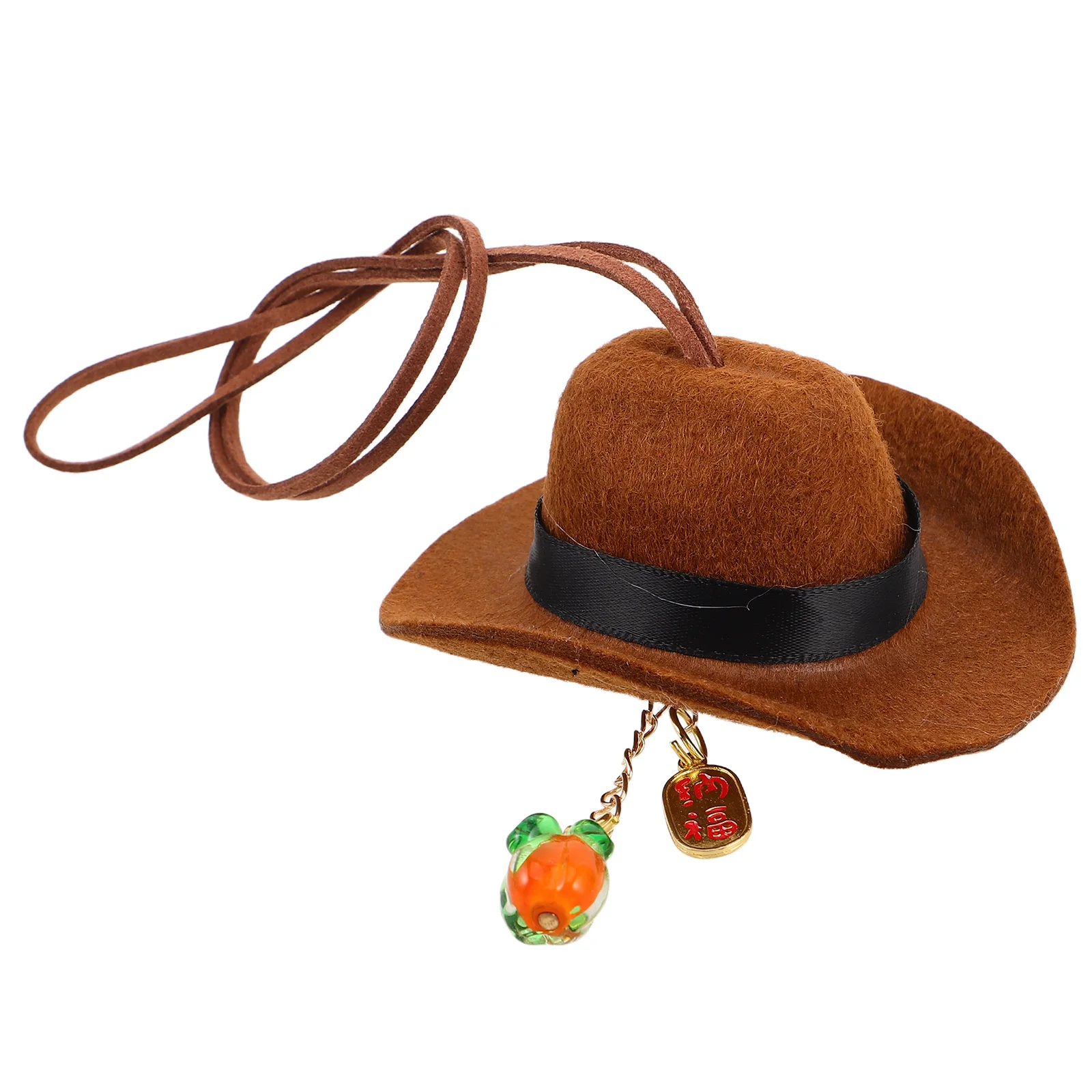 

Handcrafted Cowboy Hat Car Charm Feng Shui Rear View Mirror Decoration Lucky Car Hanging Ornament Automotive Interior Mirrors Ac