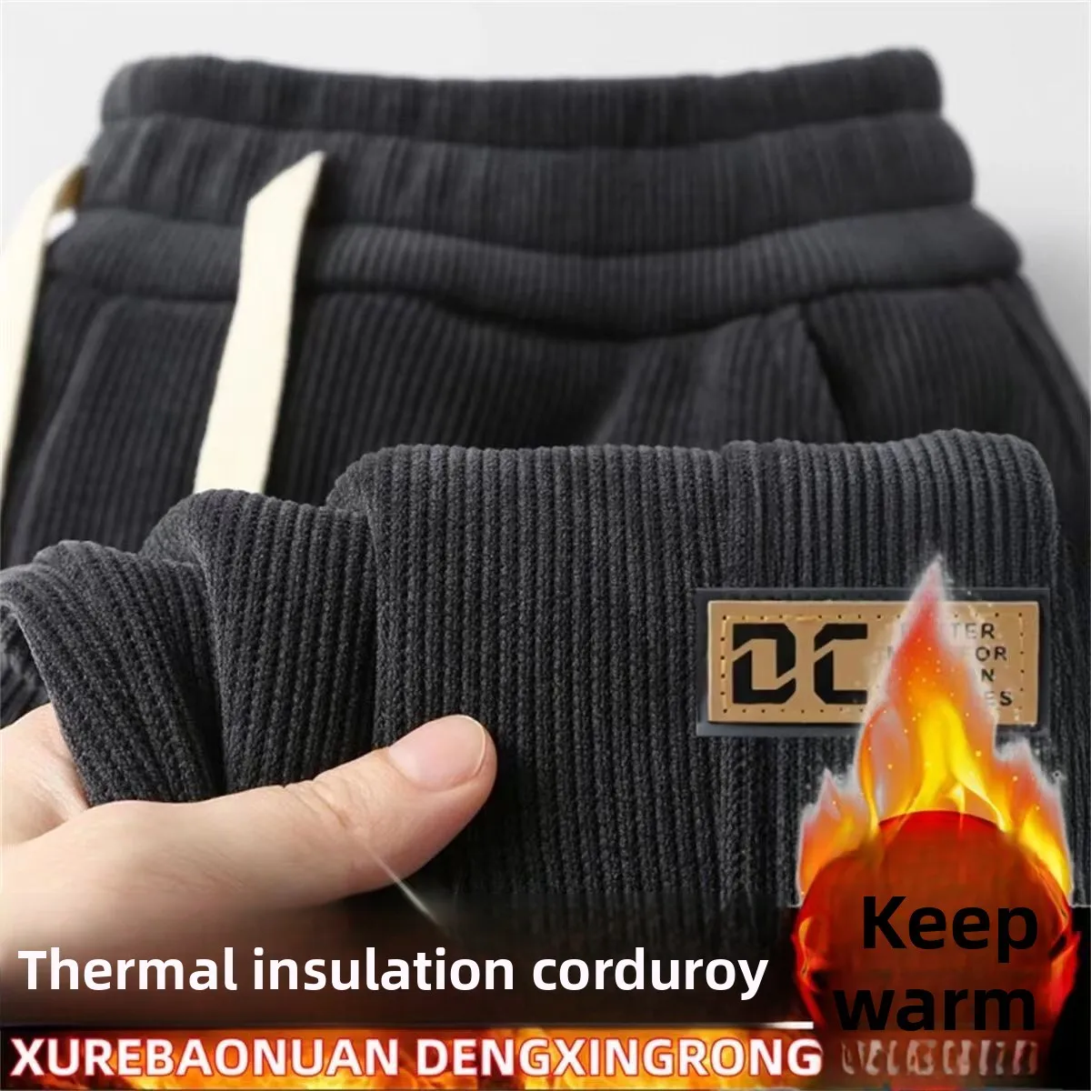

Thiened Fce Lined Corduroy Sports Sweatpants for Men Casual Trousers Autumn Winter Warm Thiened