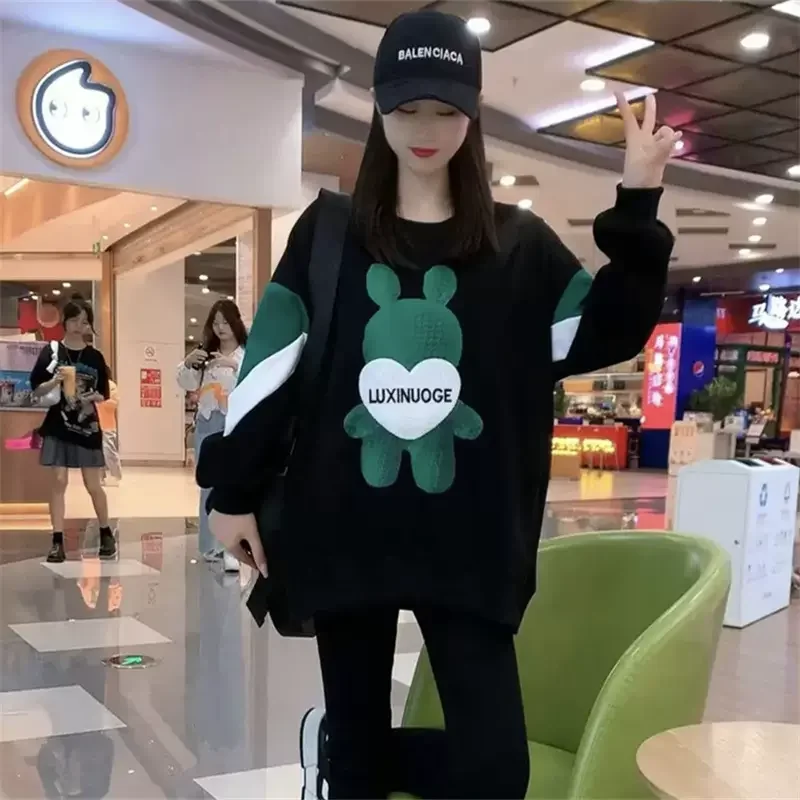 Fashion Spliced Printed Loose Cartoon Sweatshirts Female Clothing 2023 Autumn Winter Oversized Casual Tops Korean Sweatshirts