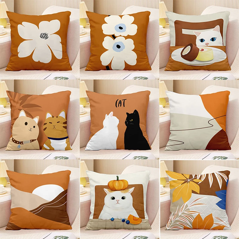 Bedroom Living Room Square Cushion Pillowcase Orange Simple Print Decorative Pillowcase