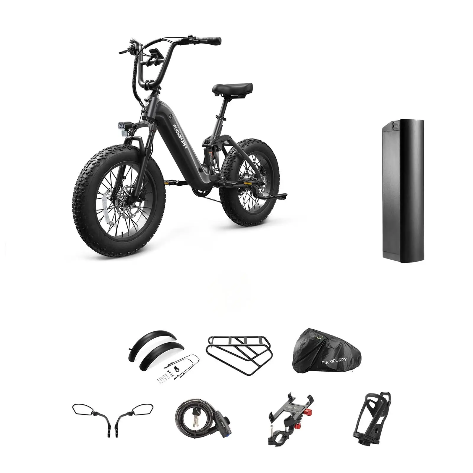 

PUCKIPUPPY Corgi 960W 48V 20Ah Battery Full Suspension Electric Bicycle with Luxury Accessory Pack and Extra 15Ah Battery Ebike