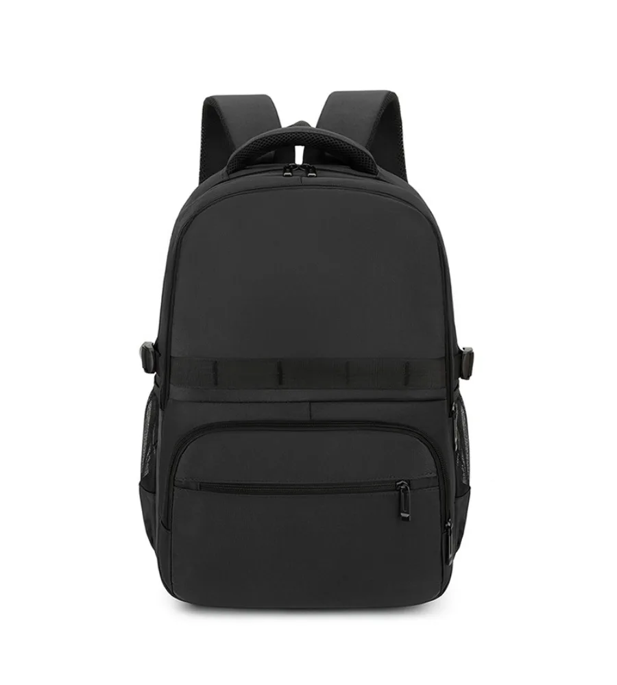 Black practical school backpack anti splash dual side mesh pockets for college students daily study outdoor casual use