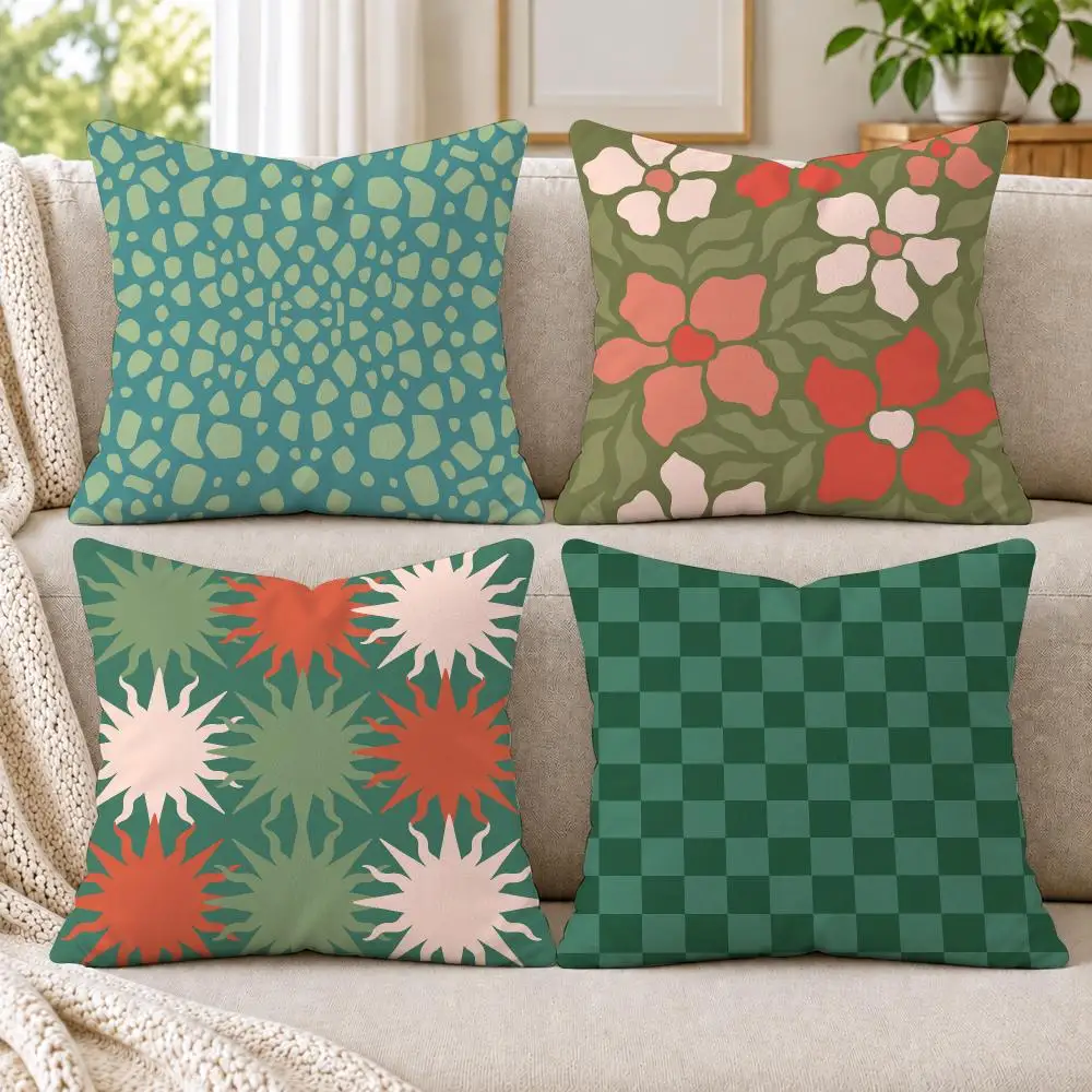 Bohemia Green Cushion Cover Short Plush Double-Sided Printing Sofa Bedroom Living Room Throw Pillow Cover Home Decor
