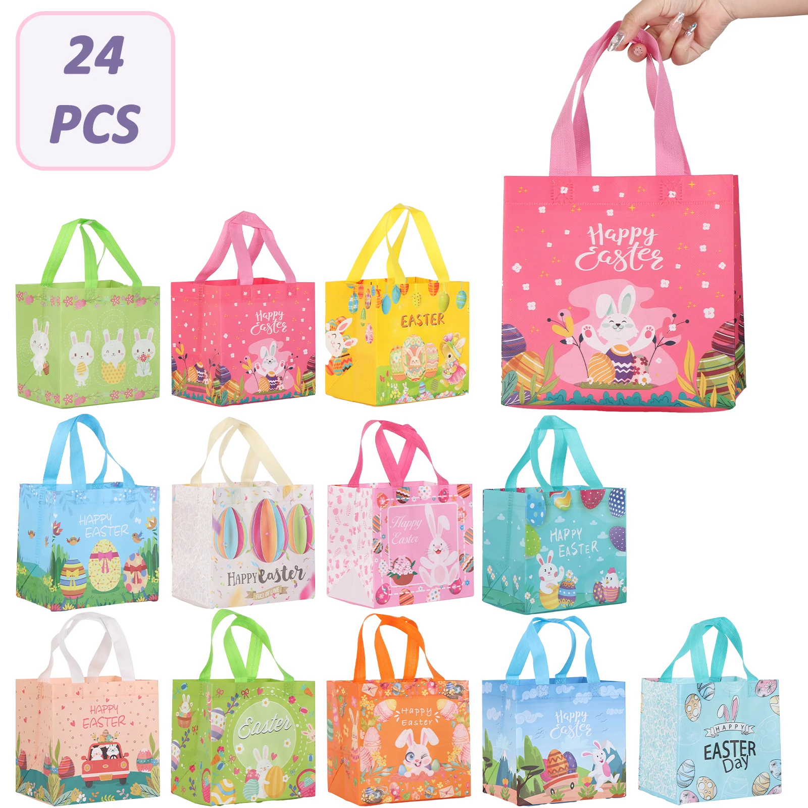 

OurWarm12pcs Easter Gift Bags Rabbit Bunny Nonwoven Fabric Packaging Cookies Candy Bags Happy Easter Party New Decoration