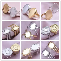 Fashion DIY Drip Oil Rhinestone Round Oval Water Droplets Blank Settings Open Adjustable Stainless Steel Ring For Women Men Gift