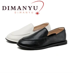 DIMANYU Women's Loafers Spring 2024 New Genuine Leather Women's Flat Shoes Soft Soles Slip-on Large Size Loafers Ladies