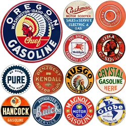 Pure Gas Motor Oil Retro Round Metal Tin Signs Nostalgic Iron Painting Novelty For Cafe Bar Garage Bar Kitchen Garden Wall Decor