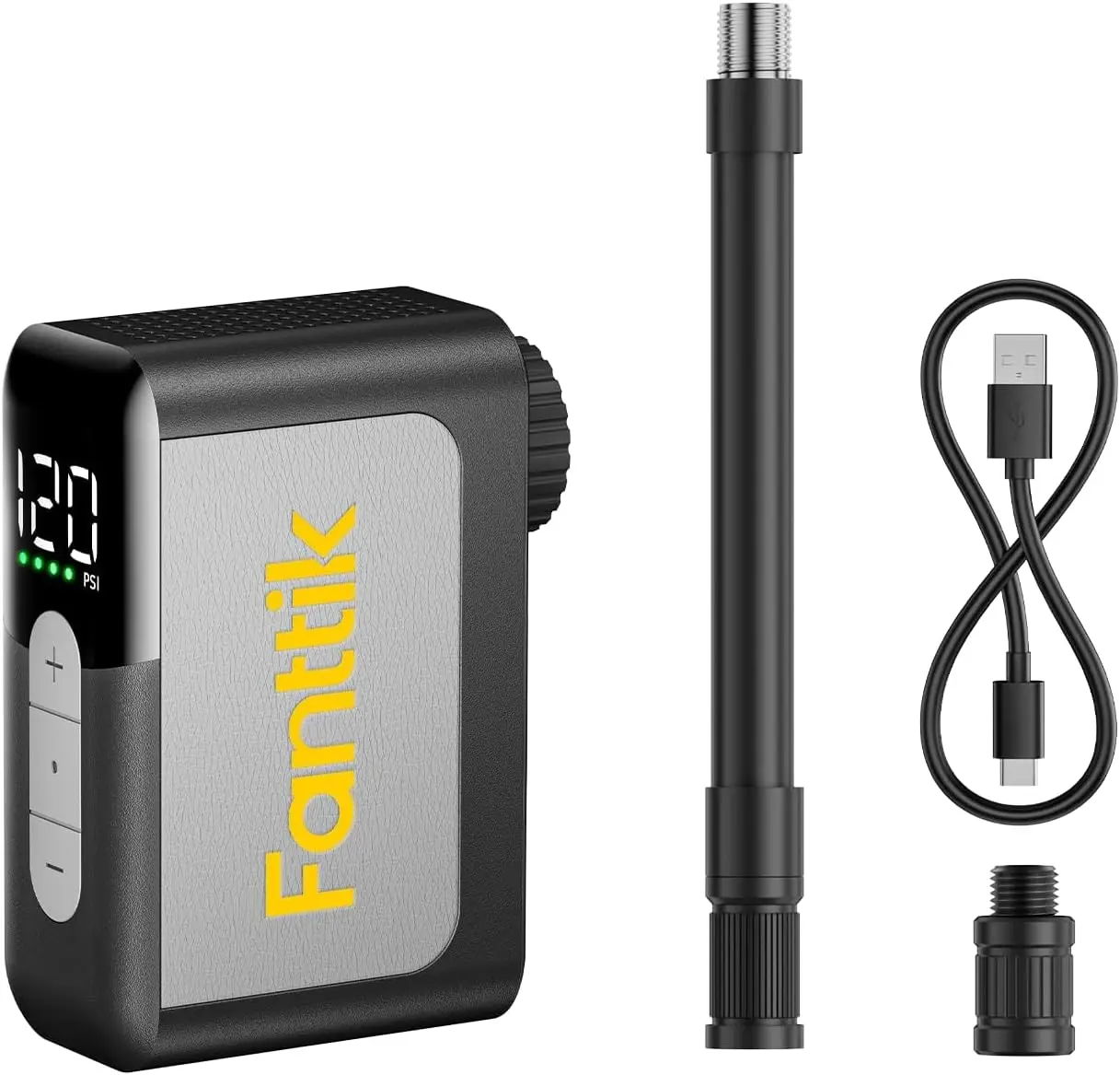

Compact Electric Bike Pump with Gauge, 120PSI Auto-Stop for Road Bikes, Presta/Schrader Valves
