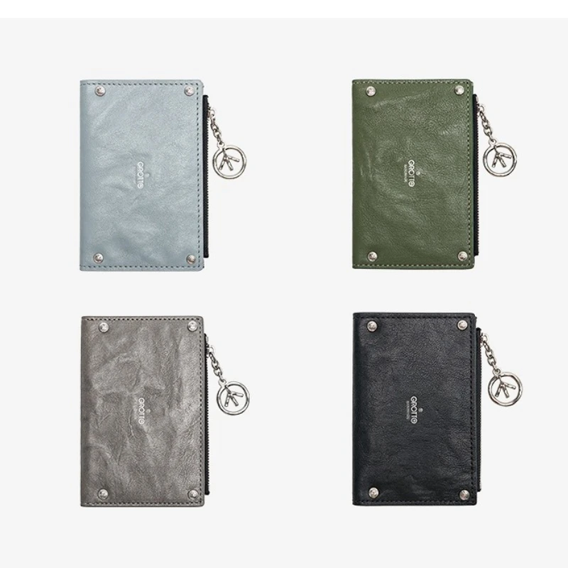 GROTTO Fashion 2025 New High-end Vegetable-tanned Sheepskin Leather Women's Card Holder Wallet Versatile Short Wallet