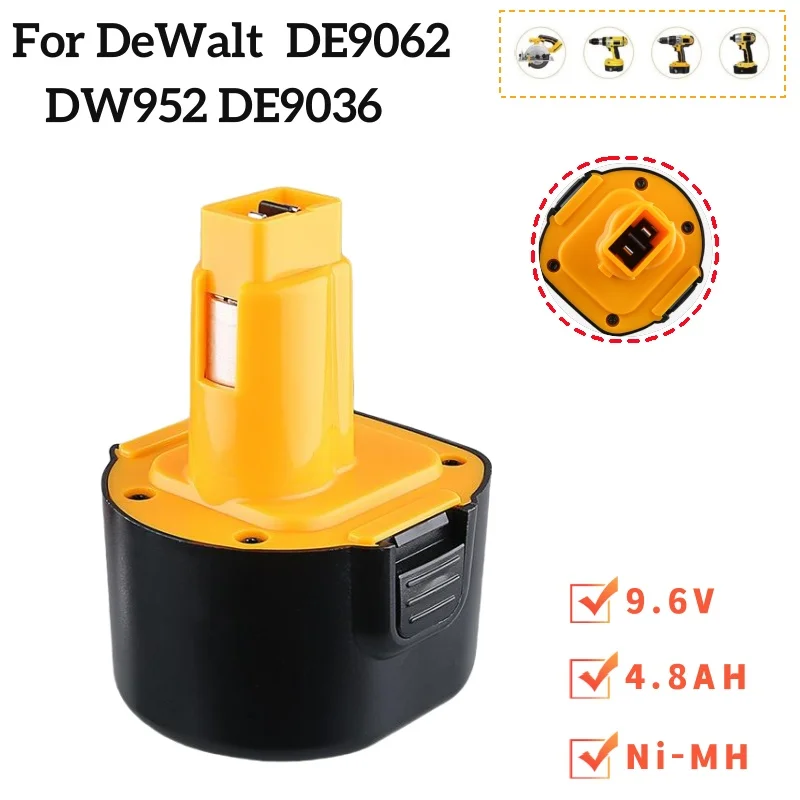 9.6V For Dewalt Ni-MH Battery DE9061 DE9062 DW9060 DW9061 DW9062 EZWA DE9036 29 4800mAh