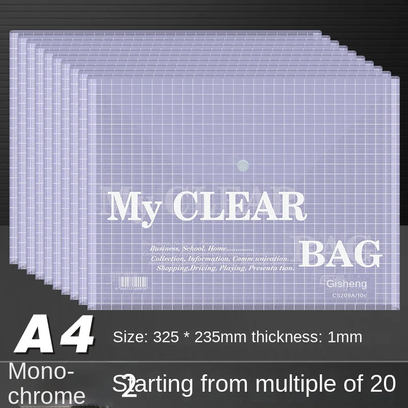 5 Colors 2mm Thick Color Student Folder Stationery Bag Button A4 File Bag Transparent Button Bag Plastic Storage Information Bag