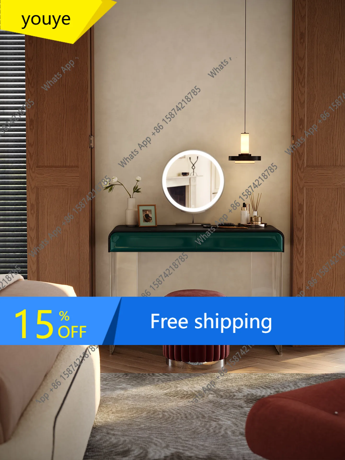 N65 Retro solid wood dresser bedroom Italian light luxury dressing table master bedroom simple small apartment