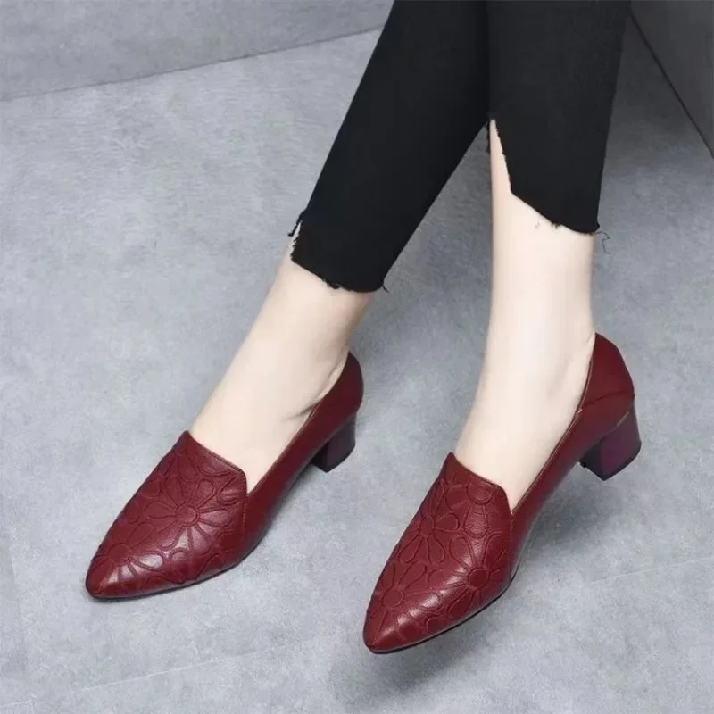 

Women Chunky Heel Shoes 2025 Spring Pu Leather Buckle Strap high Heels Women Mary Jane Shoes Dress Office Shallow Ladies Shoes