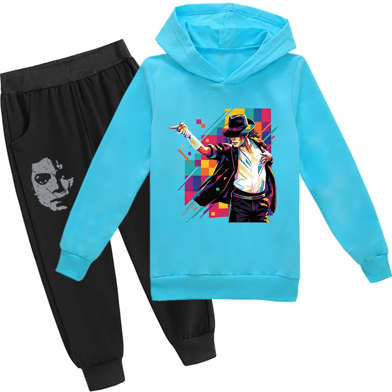 Baby Boys Casual Fashion King of Pop Michael Jackson Hoodie Kids Clothing Set Autumn Thermal Sweatshirt + Pants Anime Costume