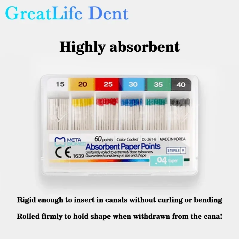 GreatLife Dent 200pcs/box Tips Taper 0.2/0.4/0.6 Size 15/20/25/30/35/40 Dental Root Endodontics Moisture Absorbent Paper Points