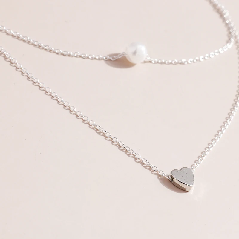 Aihua Neue Doppelschicht Halskette Für Frauen Imitation Perle Herz Anhänger Halsketten Mädchen Günstige Jewely Geschenke – Detail 5