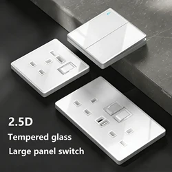 White tempered glass 2Way Wall light switch,UK Wall 18W Type-C Fast Charging usb socket,Universal Electrical outlet plug 220V