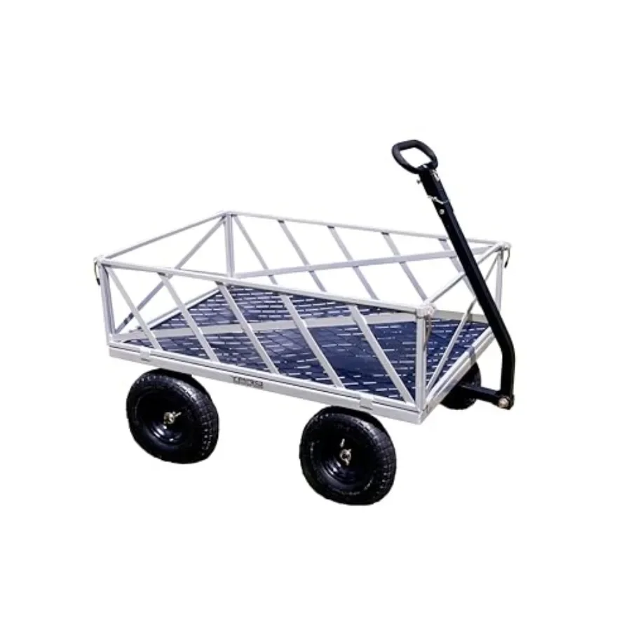 Heavy Duty 1200lb Steel All Terrain Utility Cart, Garden Wagon, 9 cu Feet Bed, Easy Assembly, Removable Side Panels, 45° Dump A