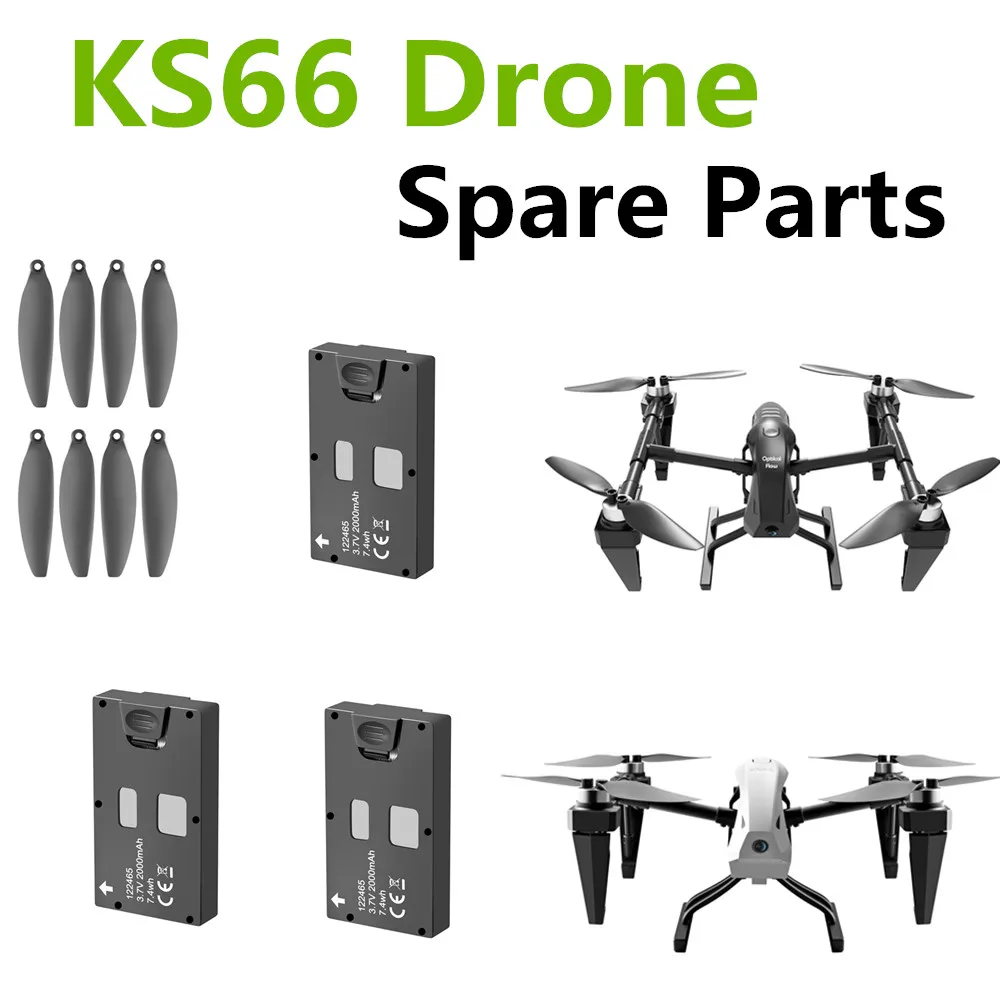 KS66 Drone Battery 3.7V 2000mAh / Propeller Maple Leaf / Accessories Use For KS66 Drone Replace