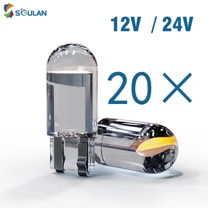 20x original auto led t10 w5w cob tronco lâmpada 194 interior cúpula luz da placa de licença led 6000k branco laranja âmbar 12v 24v dc 10 principais vendas lâmpada t10 24v - №3