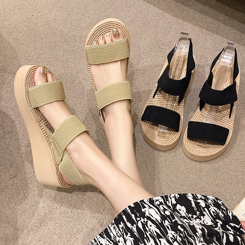 New Minimalist Slingback Wedge Sandals Outdoor Summer Lightweight Slides Solid Color Thick Bottom Ladies Shoes Female Sandals