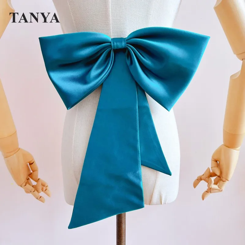 Silk Satin Bow With Pin Wedding Belt Blue Bride Gown Matching Accessories Detachable Handmade Bowknot