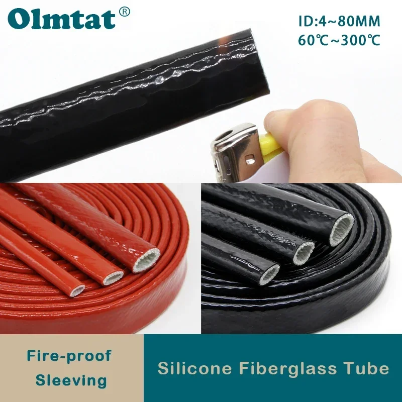 

High Temperature Resistant Fiberglass Tube Silicone Resin Coated Glass Fiber Braided Fireproof Sleeve Fire Retardant Casing Pipe