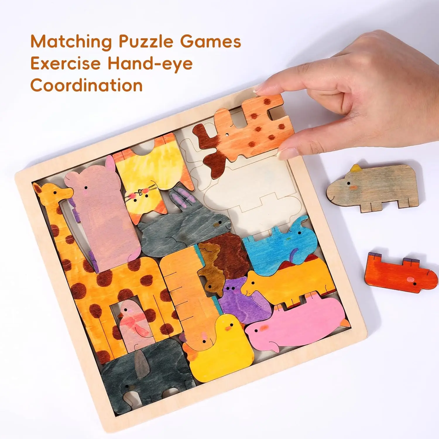 Montessori-Tierpuzzle aus Holz für Kleinkinder ab 3 Malen Sie Ihre eigenen Tierblöcke mit 12 farbigen Stiften STEM-Lernspielzeug pädagogisch