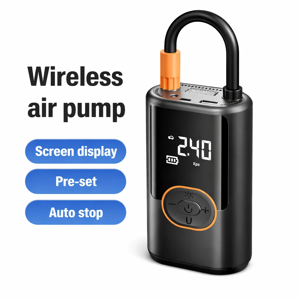 Bomba de Aire Inteligente Inalámbrica, Bomba Inflable Portátil para Neumáticos, Compresor de Aire Inalámbrico con Pantalla Dual, Luz LED, Carga USB, Inflado Rápido
