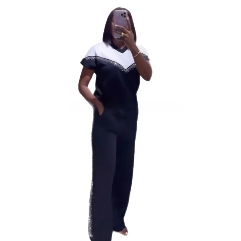 

Женский джинсовый комплект больших размеров, короткий стиль, блестящий африканский комплект высокого качества, лето-осень, новый комплект из двух предметов, уличный тренд R...