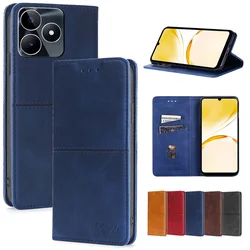 For Realme Note 50 Narzo 60X N55 N53 50A 50i Prime 50 30 30A 20A Pro Retro Logo embossed Magnetic Leather Flip Case Card Slots