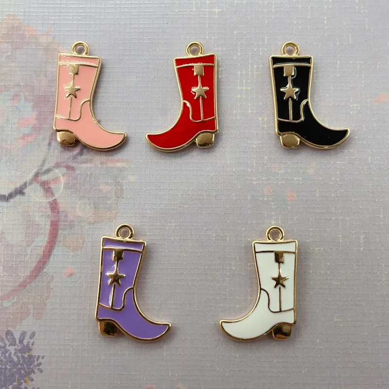 10pcs alloy double-sided oil dripping charm denim boot jewelry necklace keychain mobile phone DIY process accessory materials