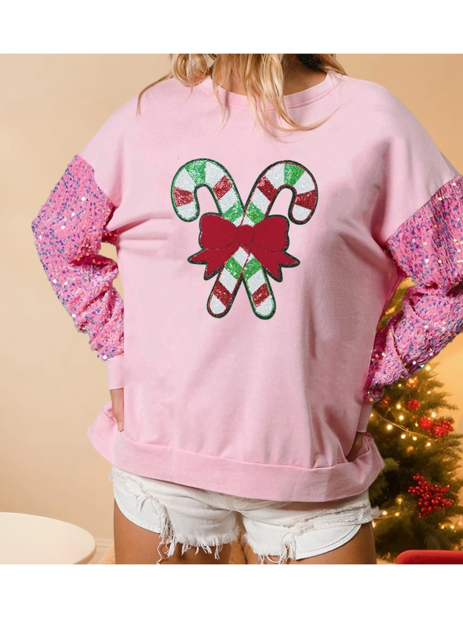 Women s Christmas Sweater Long Sleeve Crew Neck Sequins Snowflake Knit Pullovers Festive Holiday Jumper Top