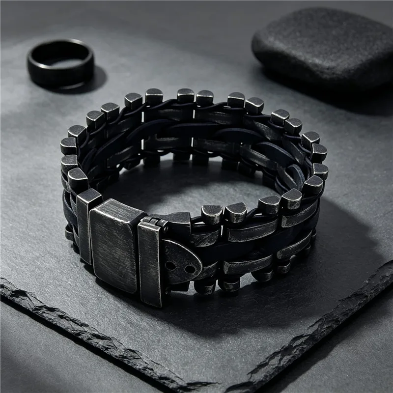 Gothic Men's Skull Heads Link Chain Bracelet for Man Punk Rock Stainless Steel Unique Masculine Skeleton Jewelry Gifts for Party