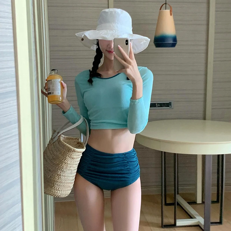 

Консервативный женский купальник-бикини с длинными рукавами, термоэффект, эффект похудения, защита от солнца, согревающий эффект