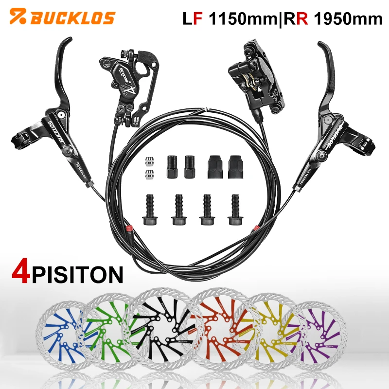 

Комплект гидравлических дисковых тормозов BUCKLOS Power-off для велосипедов, 4-поршневые, 1150 мм/1950 мм, велосипедные гидравлические тормоза