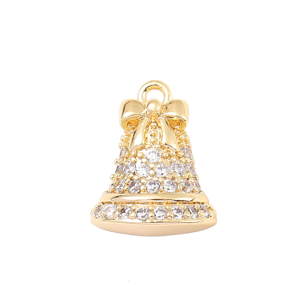 

Factory Wholesale Gold Color Brass Zircon Christmas Bell Charms Pendants Necklace and Bracelet Earring Diy Jewelry Accessories