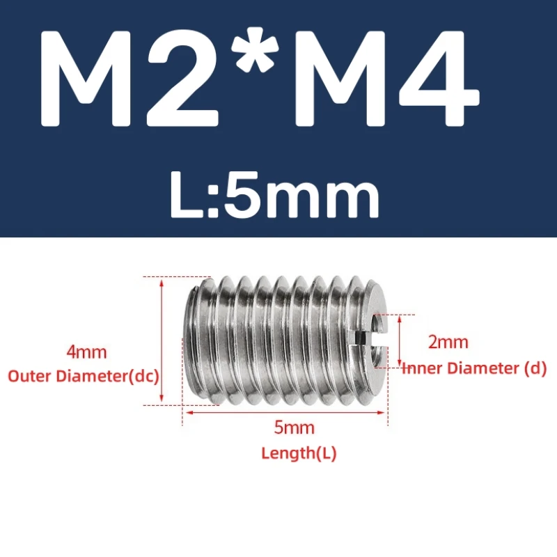 M2M2.5M3M4M5M6M8~M12 304 Stainless Steel Inside Outside Thread Adapter Screw Sheath Slotted Thread Insert Sleeve Conversion Nuts