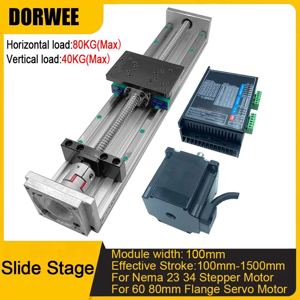 Double Linear Rail Slide Table XYZ Axis BallScrew1605 1610 For Nema 23 34 Stepper Motor 60 80mm Flange Servo Motor Max load 80KG